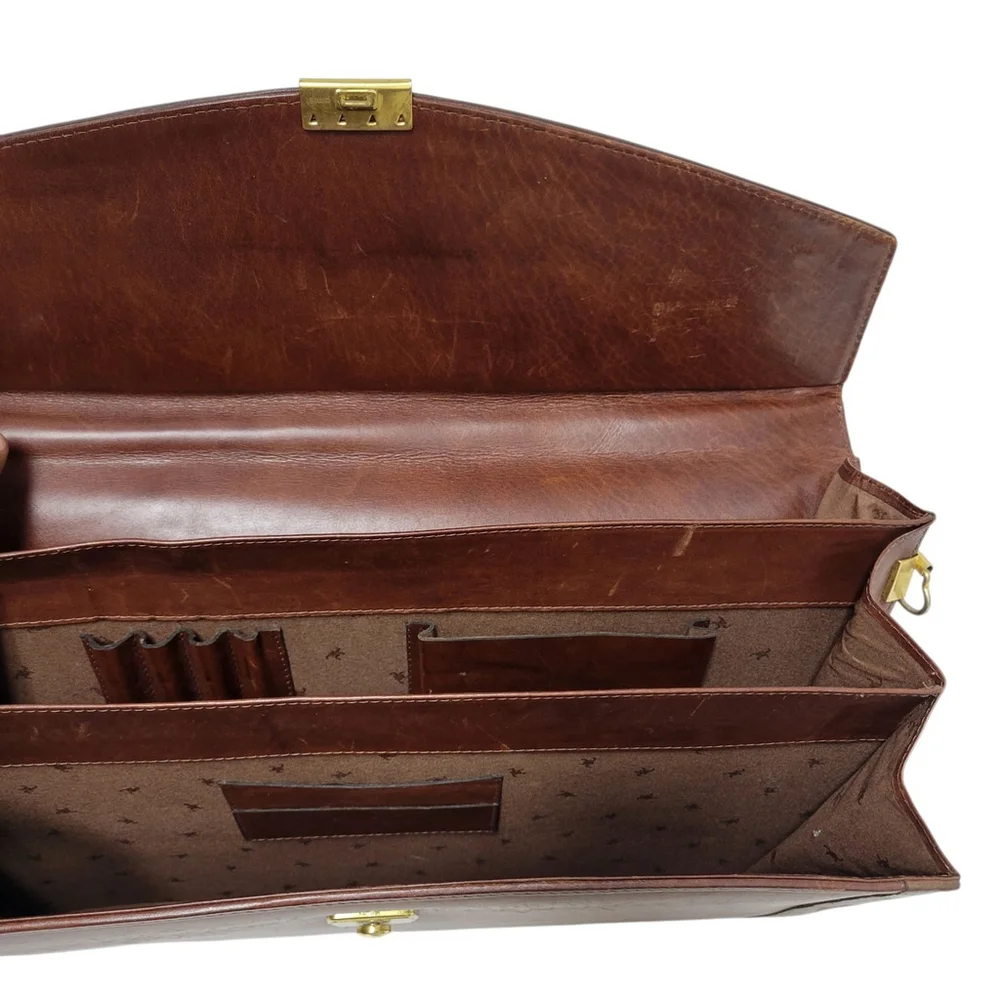 Unbranded Handmade Expandable 3-Compartments Genuine Leather Vintage Briefcase